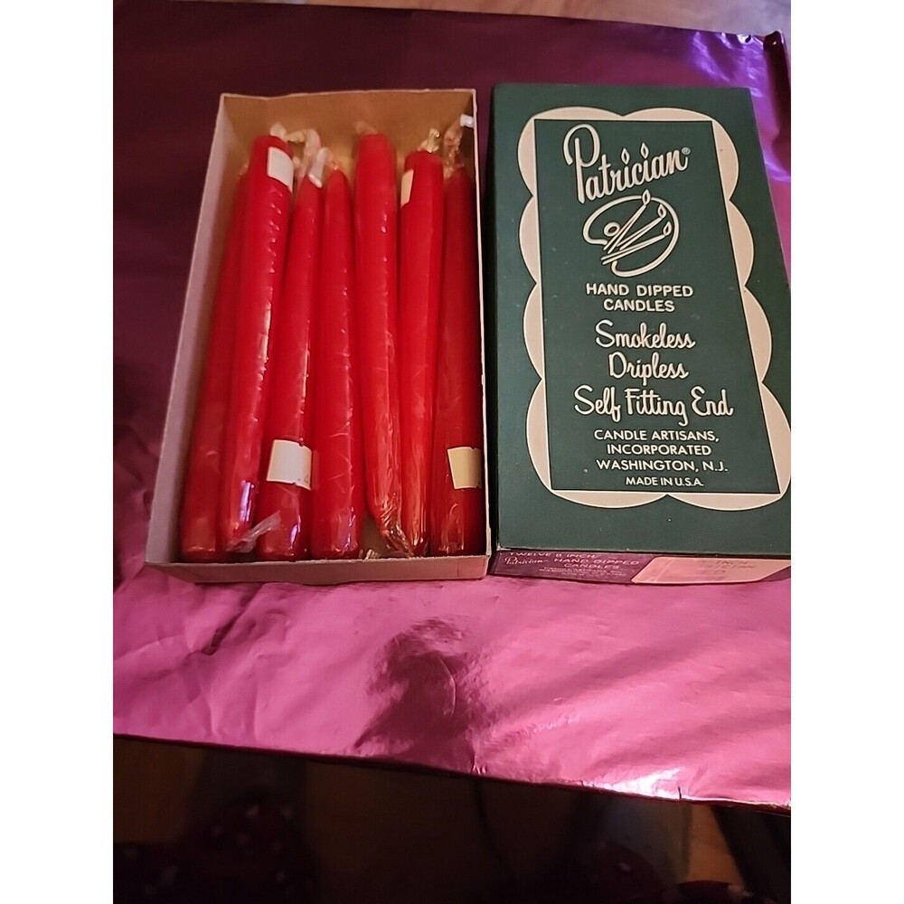 Patrician NOS Box of 7 - 8 inch Smokeless Dripless Hand Dipped Candles Mauve